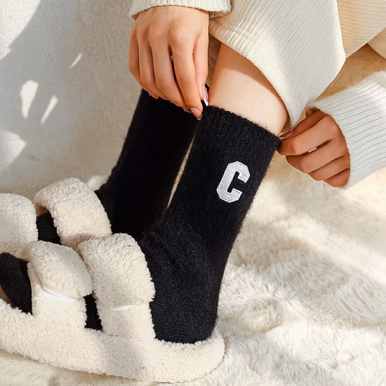 Bulk Cashmere Socks Slouch Crew Wool Cute Letter C Anti Friction Socks
